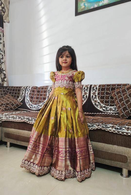 kids gown Simmer silk Yellow Affordable kids wear wholesale in Kolkata